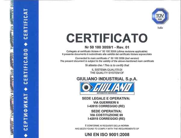 UNI ENI ISO 9001:2008 certification